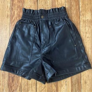 XS Zara Pleather Cinched-Waist Shorts